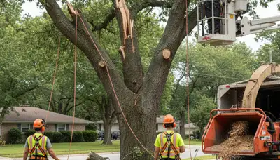 Emergency tree service crew removing storm-damaged fallen trees in Clearwater, FL