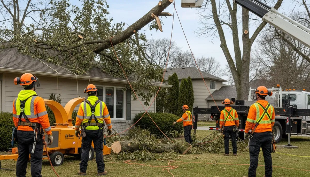 Emergency tree removal crew clearing storm-damaged fallen trees in Clearwater, FL