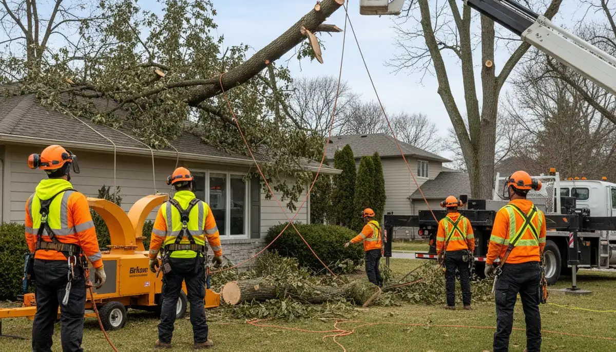 Emergency tree removal crew clearing storm-damaged fallen trees in Clearwater, FL