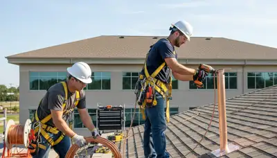 Clearwater, FL arborist installing lightning protection on a tree for safer homes and businesses