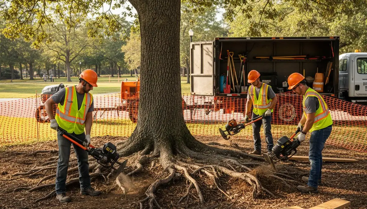 Tree service crew providing root protection in Clearwater, FL for healthy trees and landscaping