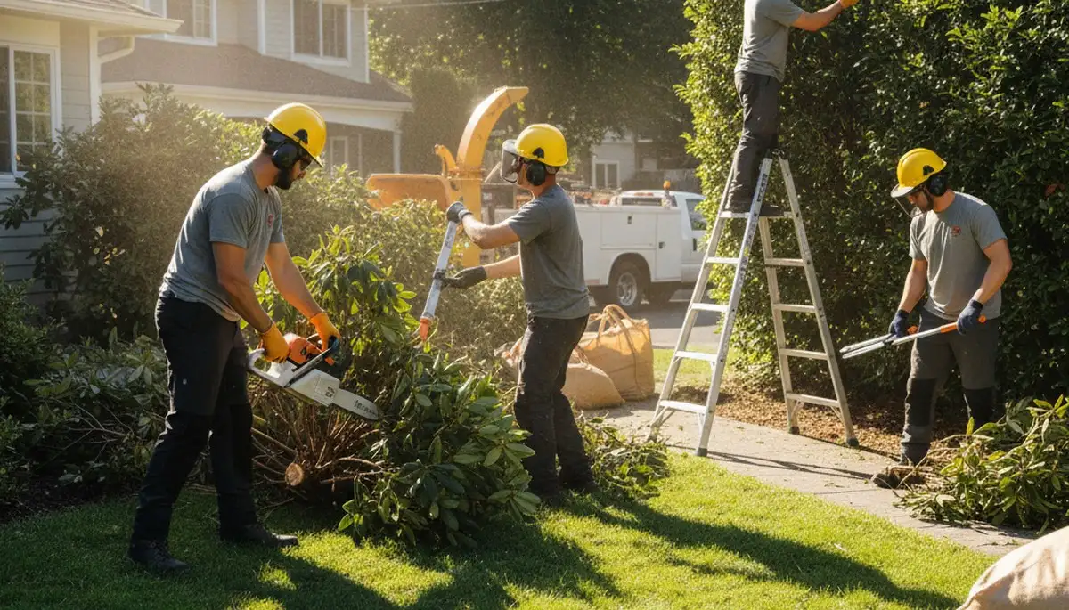Clearwater, FL crew removing overgrown shrubs for safe, efficient yard cleanup