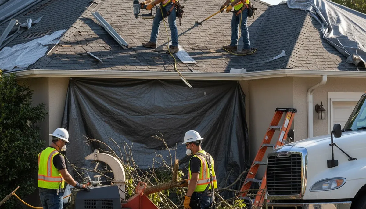 Clearwater, FL arborist removing storm-damaged tree debris for emergency cleanup services