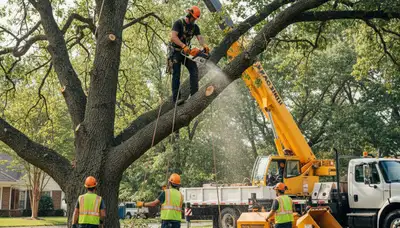 Clearwater, FL tree removal crew safely removing a hazardous tree for a local property