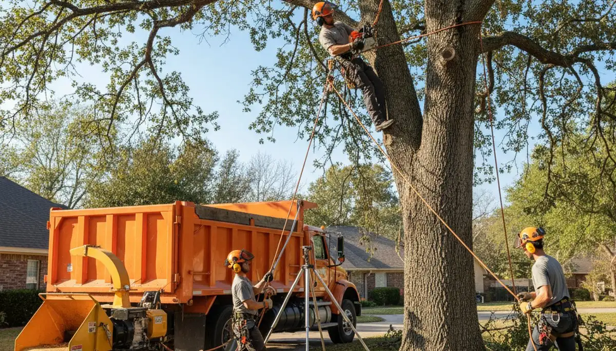 Clearwater, FL tree removal crew safely removing a hazardous tree for local homeowners