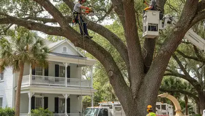 Tree service crew in Clearwater, FL providing professional tree removal and trimming for local properties