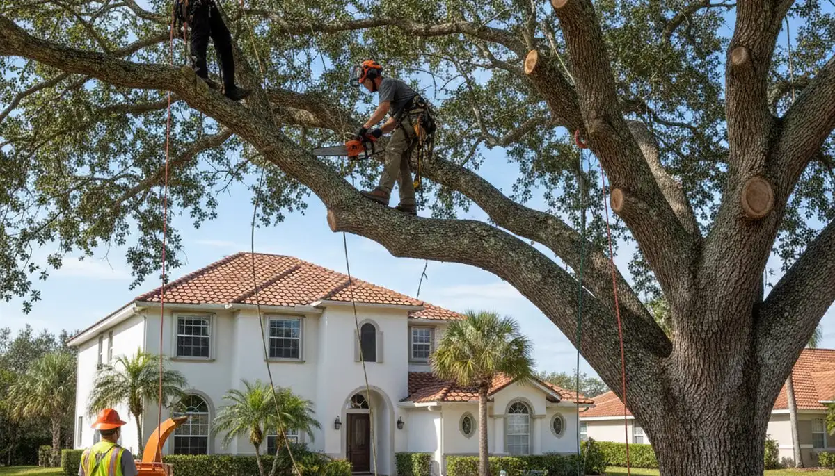 Tree service crew in Clearwater, FL removing a tree for safe residential property maintenance