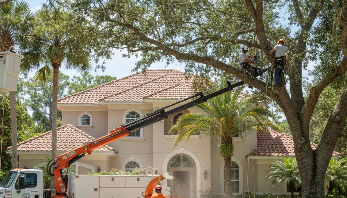 Clearwater, FL tree service team providing professional tree removal and trimming on a residential property