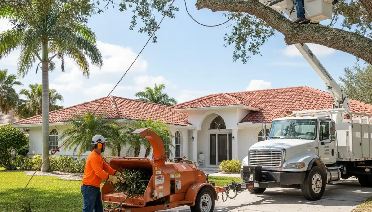 Tree service crew in Clearwater, FL removing a tree for a residential property