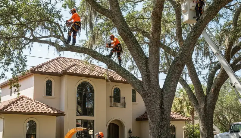 Tree service crew in Clearwater, FL providing professional tree removal for a local property
