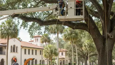 Tree service crew in Clearwater, FL performing professional tree removal for a local property