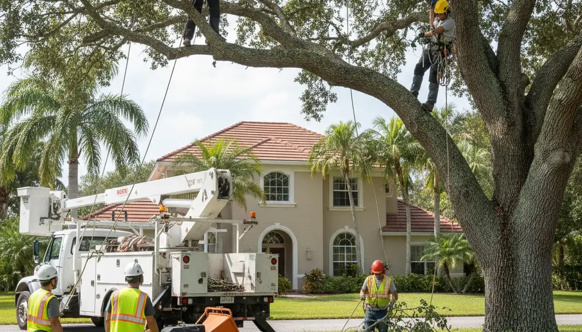 Tree service crew in Clearwater, FL handling professional tree removal for a residential property