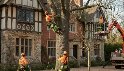 Tree service crew in Clearwater, FL performing professional tree removal for a local property
