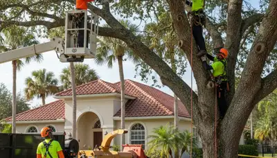 Tree service crew in Clearwater, FL providing professional tree removal for a local property