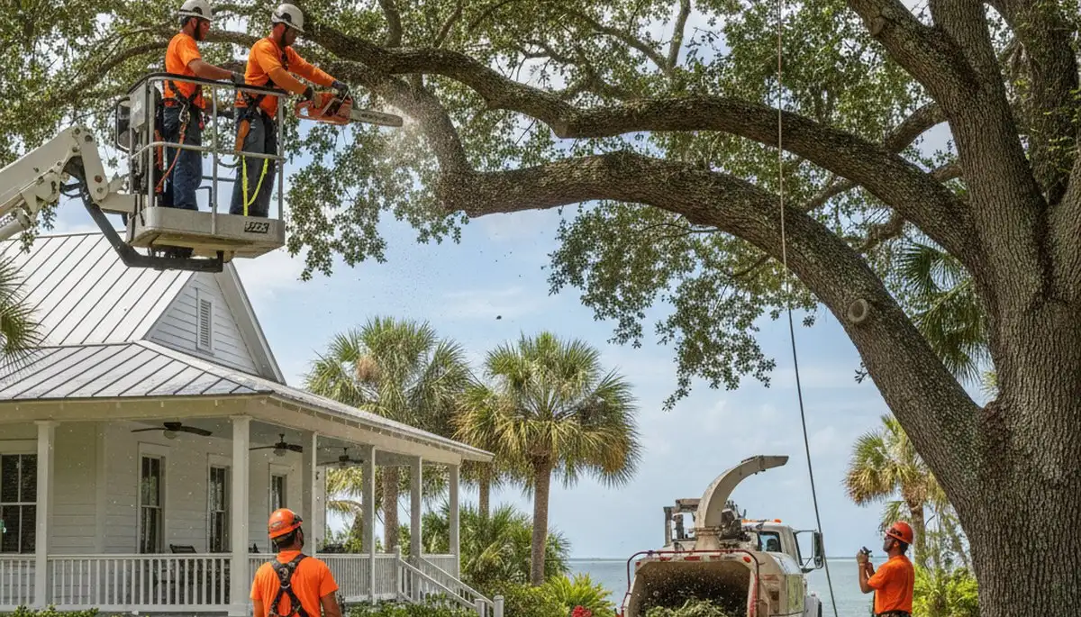 Tree service crew in Clearwater, FL handling professional tree removal for a local property