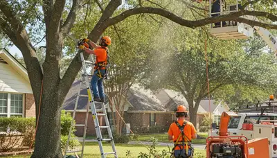 Tree service crew trimming a tree in Clearwater, FL for safer, healthier growth