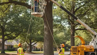 Tree service crew trimming trees in Clearwater, FL for safe, healthy growth
